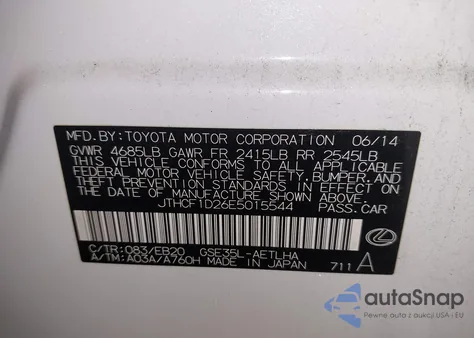 2014 Lexus Is 250 from USA, damaged, VIN JTHCF1D26E5015544